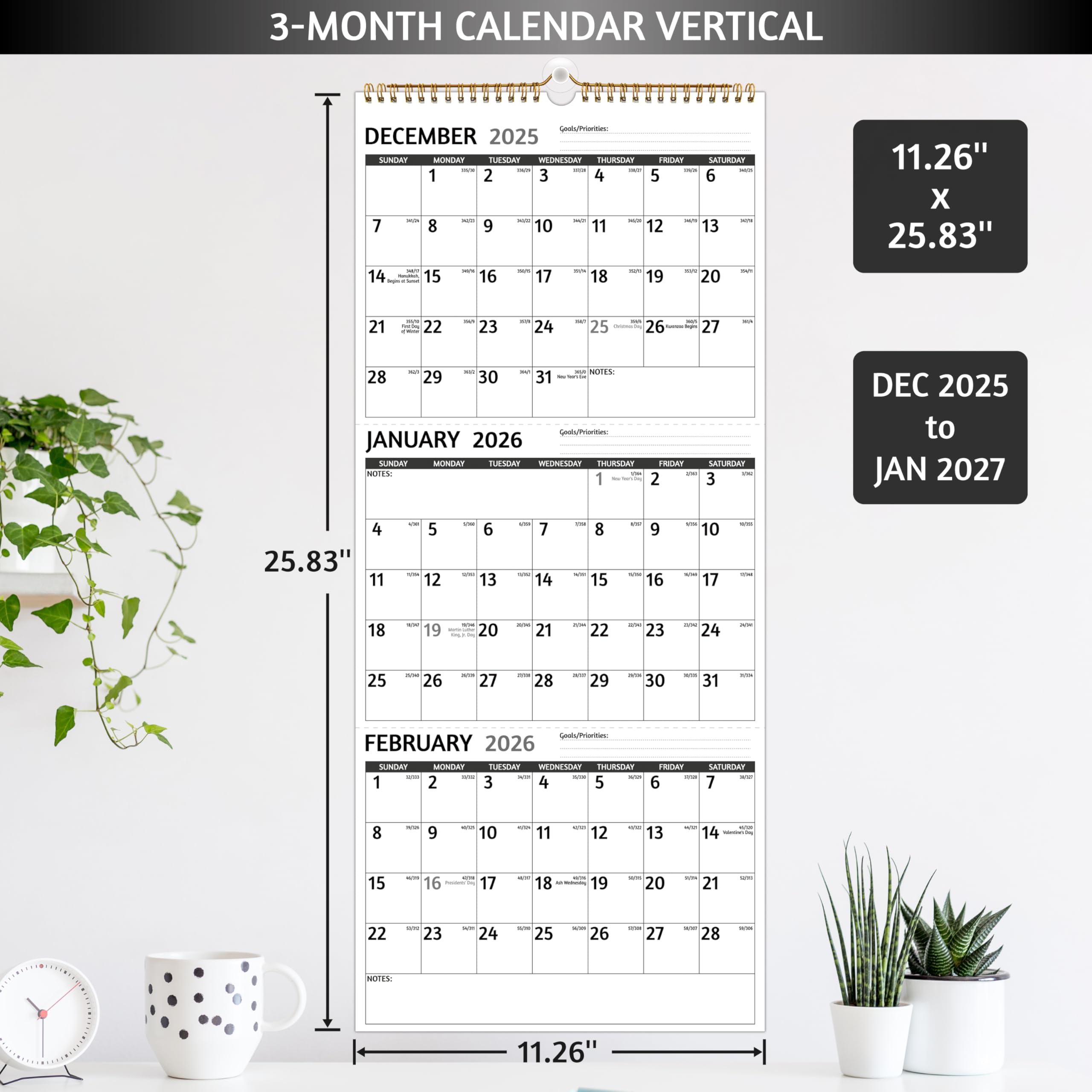 Amazon.com: 2026 Wall Calendar - 3 Month Calendar 2026 Vertical